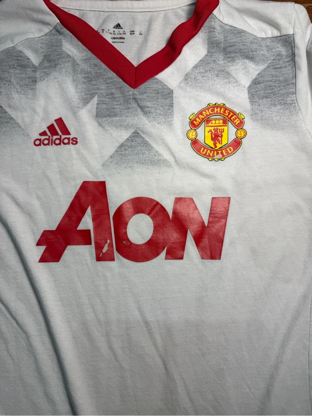 2016-2017 Adidas Manchester United Youth White & Red Soccer Jersey